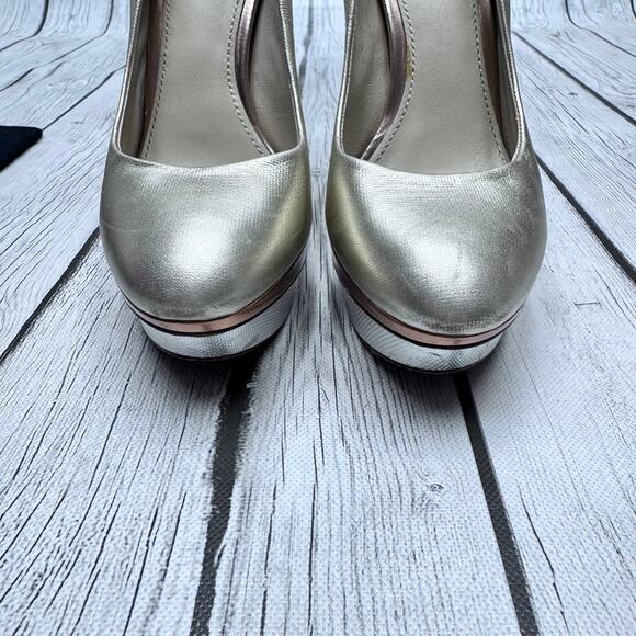 Brian Atwood Metallic Gold Stilettos Size 7 1/2 - Picture 2 of 12